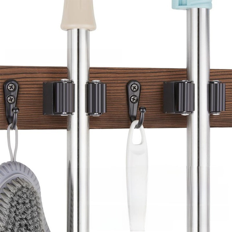 Wall-Mounted Wooden Mop Broom Storage Rack