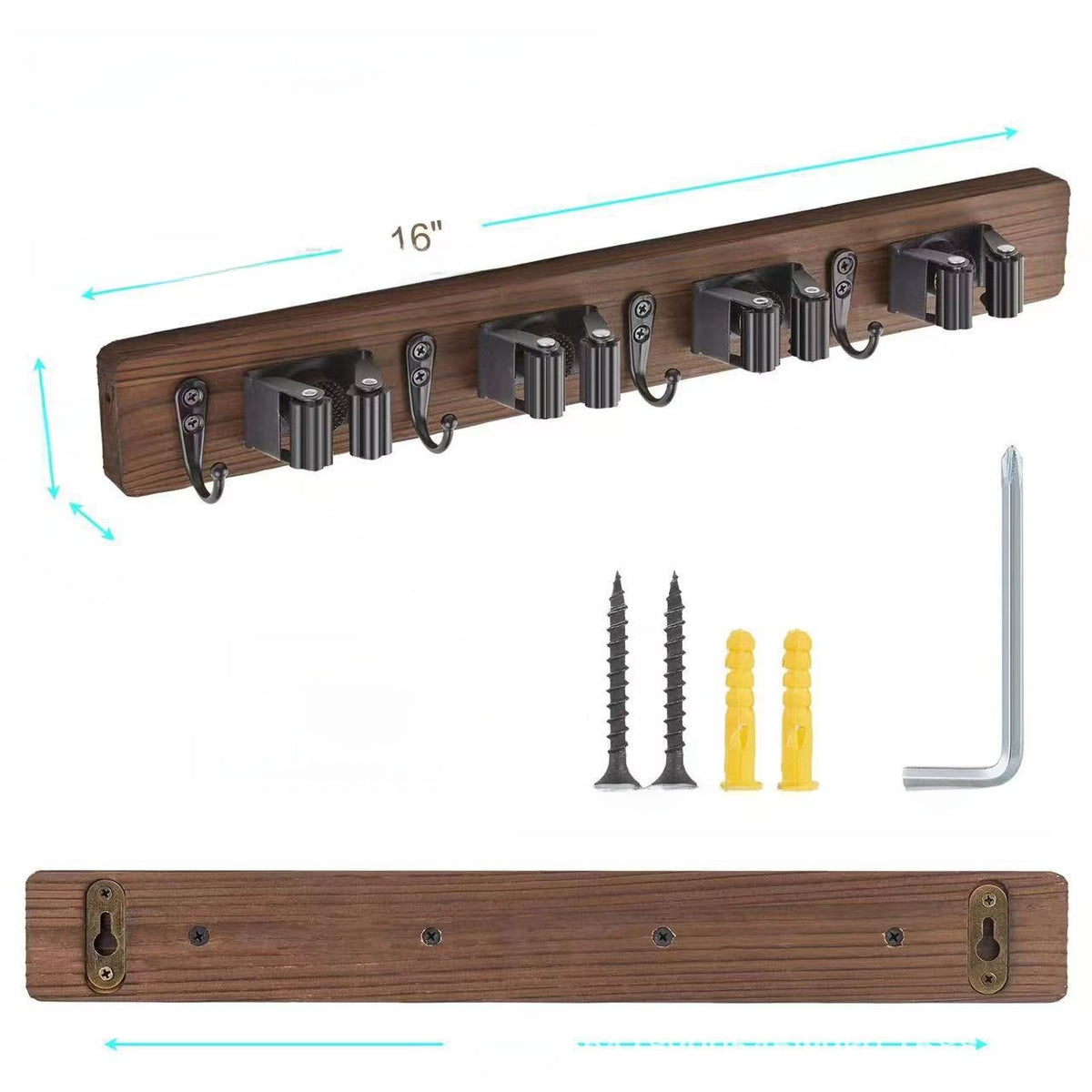 Wall-Mounted Wooden Mop Broom Storage Rack