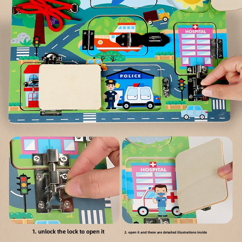 Childrens Montessori Busy Board Wooden Educational Toy