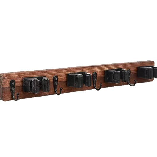 Wall-Mounted Wooden Mop Broom Storage Rack