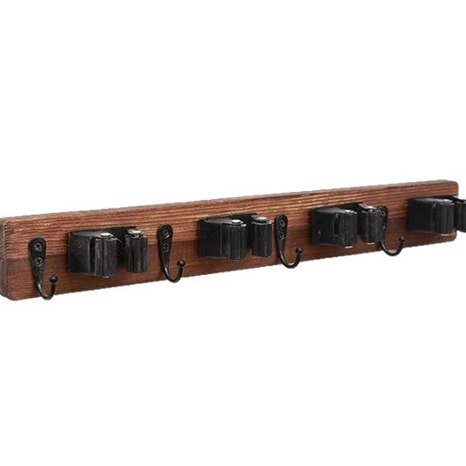 Wall-Mounted Wooden Mop Broom Storage Rack